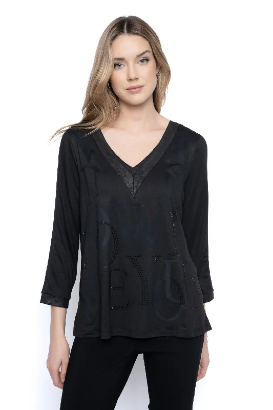 Embellished V-Neck Lettering Top