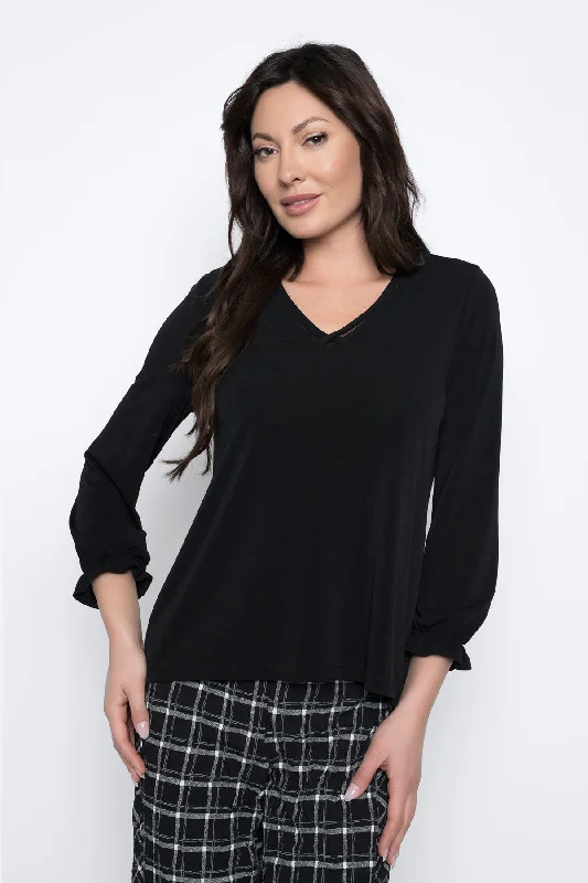 Gathered Sleeve V-Neck Top