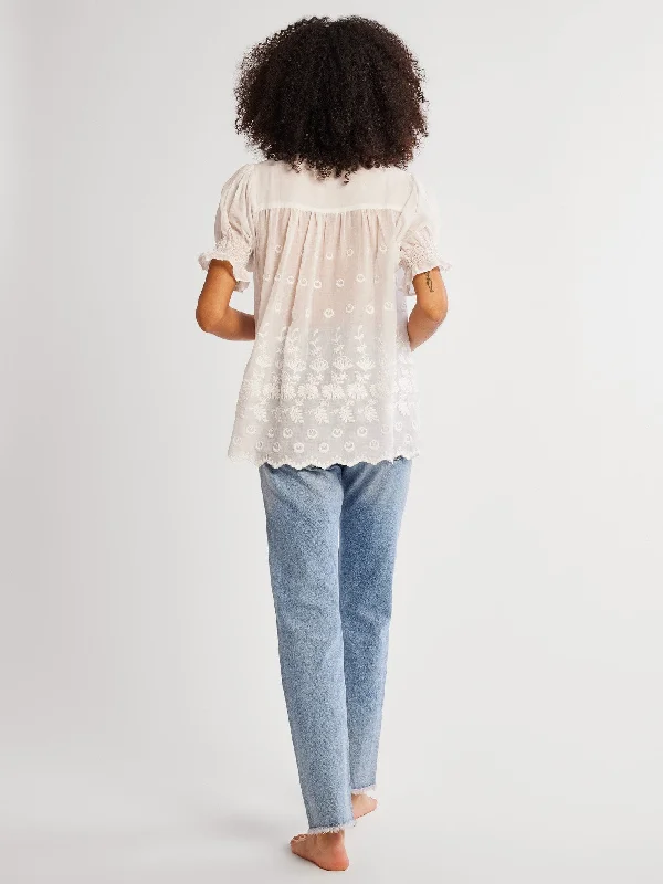 Marnie Top in White Petal Embroidery