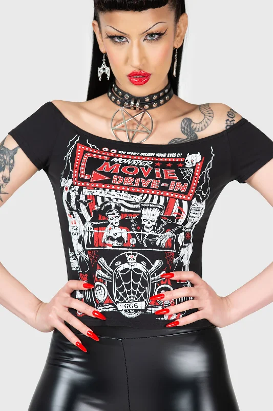 Monster Movie Drive In Off Shoulder Top