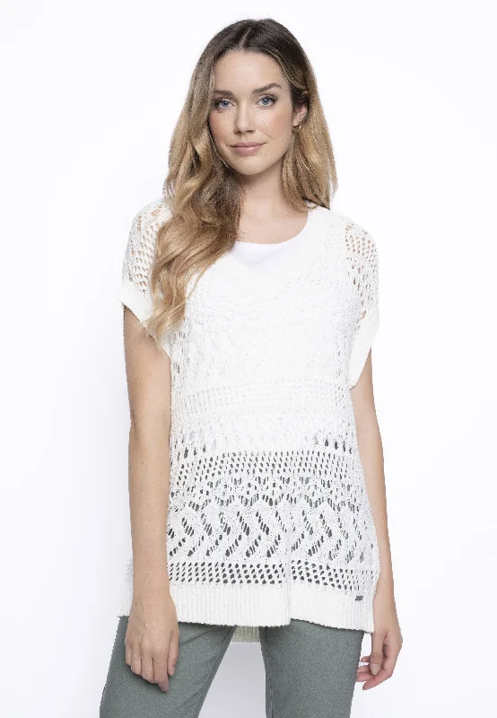 Open Knit V-Neck Top