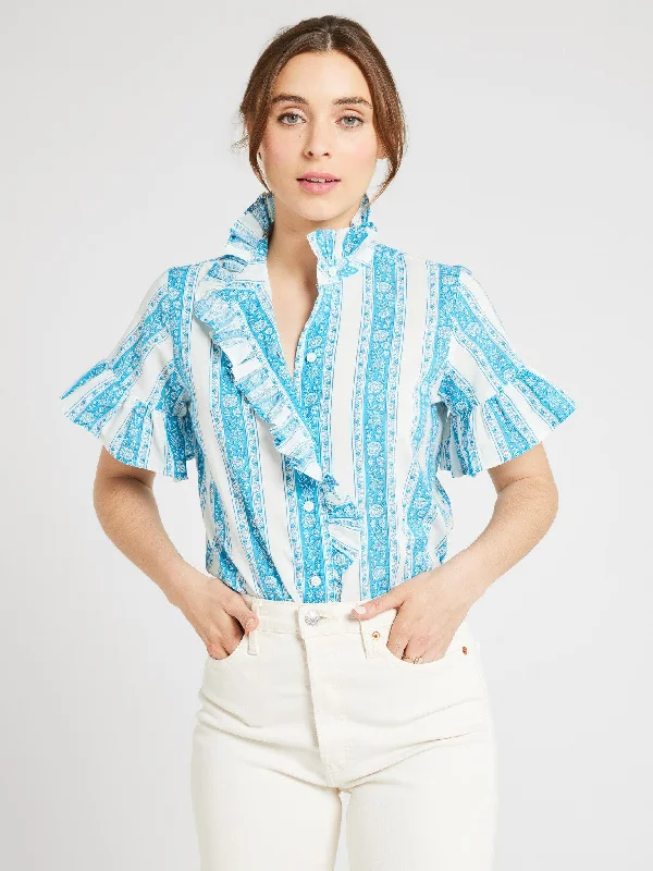 Vanessa Top in Aqua Jaipur Stripe