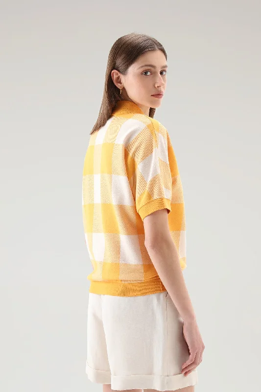 American Check Polo in Yarn-Dyed Stretch Cotton Blend FIRE YELLOW BUFFALO