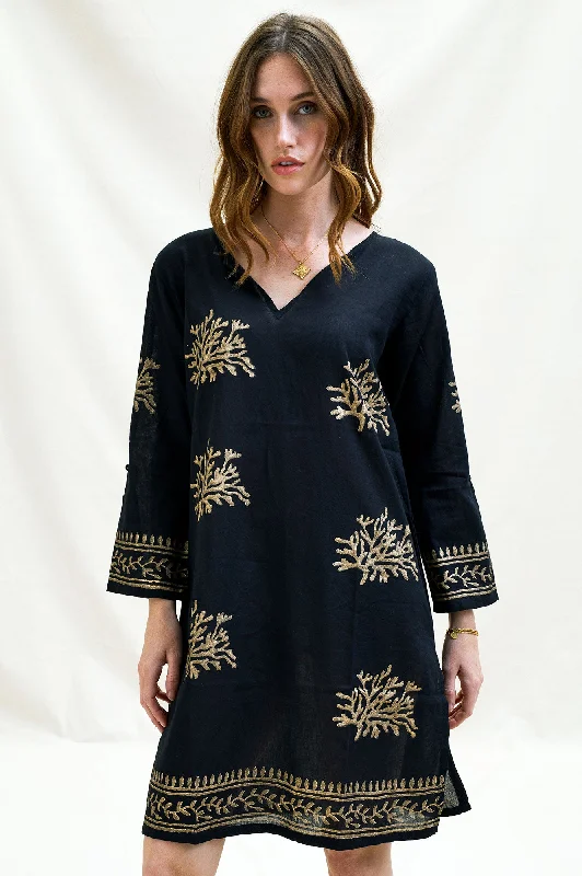 Guadalupe Short Tunic | Black/Gold