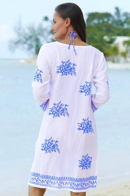 Guadalupe Short Tunic | White/Cobalt Blue