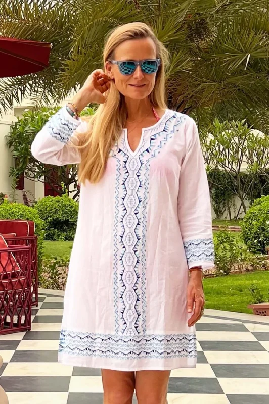 Madeline Kaftan | White/Turquoise