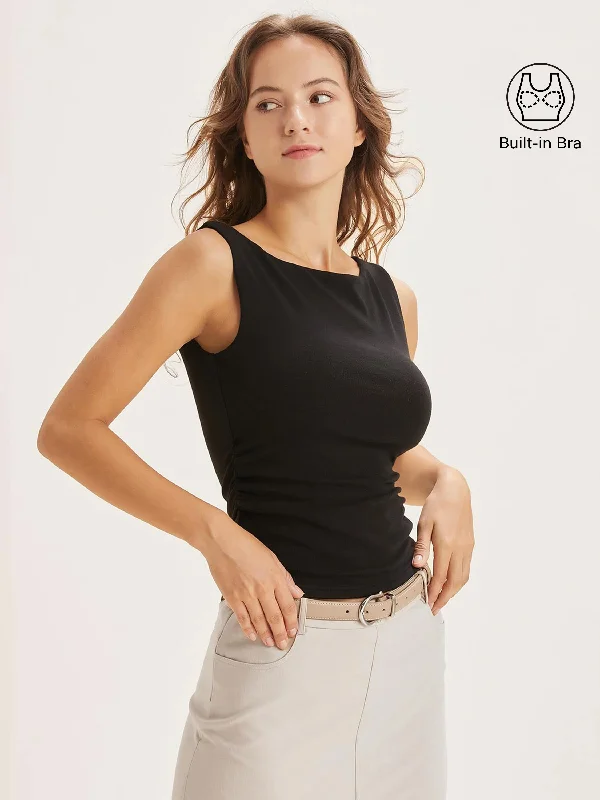 Eco-Mousse® Ruched Sides Boatneck Brami Thermal Tank Top