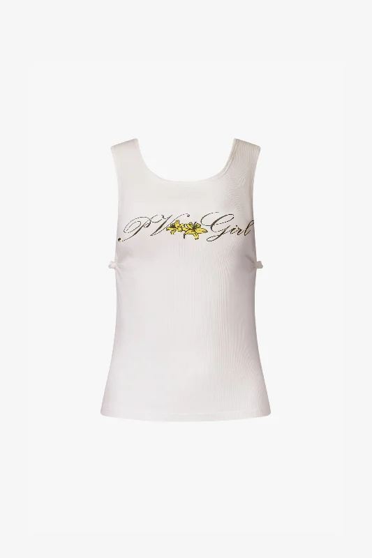 White PV Girl Knot Tank Top